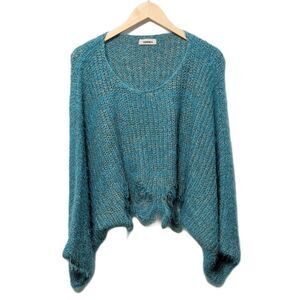 ADORA Metallic Distressed Slouchy Poncho Sweater